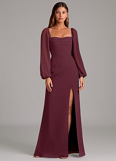 Azazie Brixley Bridesmaid Dresses Cabernet Mermaid Long Sleeve Chiffon Dress image1