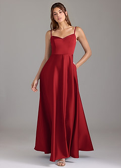 Azazie Marley Bridesmaid Dresses Pomegranate A-Line Off the Shoulder Stretch Satin Convertible Dress image1