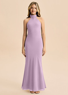 Azazie Velli Junior Meerjungfrau-Linie Hoher Kragen Chiffon Kleid Blauregen image3