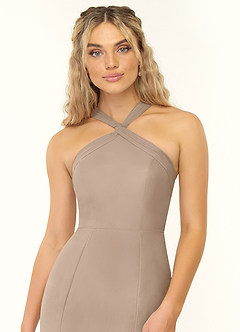 Azazie Rue Bridesmaid Dresses Taupe A-Line Halter Chiffon Dress image6
