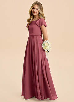 Azazie Cady Junior A-Linie Plissee Chiffon Kleid Merlot image7
