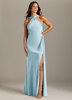 Azazie Kinsley Bridesmaid Dresses Sky Blue Mermaid Side Slit Stretch Satin Dress image1