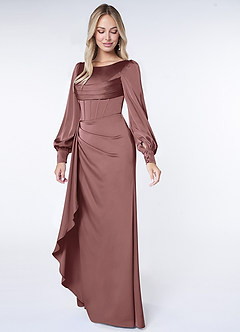Azazie Raye Robes de demoiselle d'honneur Robe Sirène en Satin extensible Manche longue Mauve Vintage image3
