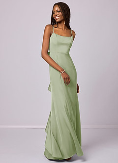 Barbie ♥ Azazie Robes de demoiselle d'honneur Robe Sirène en Satin extensible Arc Vert Sauge image3