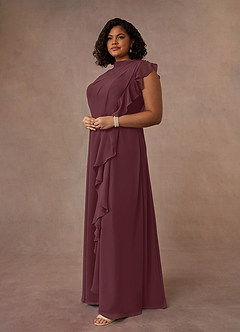 Azazie Narine Mother of the Bride Dresses Sangria A-Line High Neckline Pleated Chiffon Dress image15