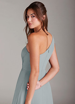 Azazie Brooke Bridesmaid Dresses Dolphin Grey A-Line One Shoulder Chiffon Dress image2
