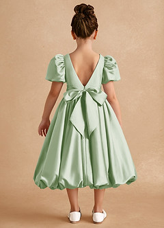 Azazie Jellybean Blumenmädchenkleider Ballkleid Gestreift Matte Satin Kleid Staubiger Salbeigrün image2