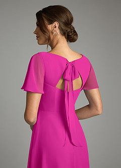 Azazie Kimber Bridesmaid Dresses Fuchsia A-Line Flounce Sleeve Chiffon Dress image8
