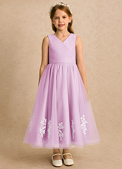 Azazie Rylie Blumenmädchenkleider A-Linie Spitze Tüll Kleid Bonbonrosa image3