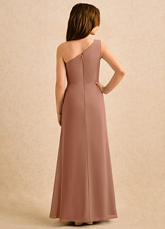 Azazie Sophie Girls Formal Robe Demoiselle D'honneur Fillette Robe Fourreau en Mousseline de soie Une épaule Bronze image3