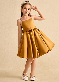 Azazie Davine vestidos de niña de las flores Vestido de Caramelo de Satin Mate de Corte En A con Tirante Espagueti image4