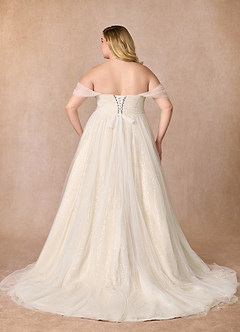 Azazie Maia Vestidos de novia Vestido de Blanco Diamante Champán de Tul de Corte en A con Vestidos sin tirantes image16