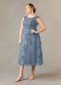 Azazie Flynn Mère de la mariée Robes Robe Trapèze en Tulle Col bateau dentelle Violet Crépusculaire image8
