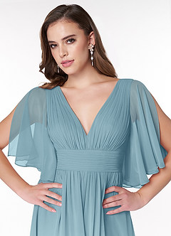 Azazie Temeka Bridesmaid Dresses Moody Blue A-Line Ruched Chiffon Dress image6