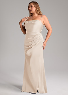Azazie Leonis Brautjungfernkleider Wandelbar Meerjungfrau-Linie Plissee Stretch-Satin Kleid Alabaster Weiß image13
