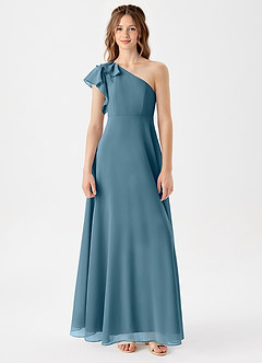 Azazie Arabella Junior Abito A-Line in Chiffon Increspato Bermuda image3