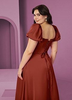 Barbie ♥ Azazie Bridesmaid Dresses Terracotta A-Line Ruched Stretch Satin Dress image8