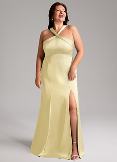 Azazie Rue Vestidos de damas de honor Vestido de Sorbete De Limón de Satén Elástico de Corte Sirena con Plisado image11
