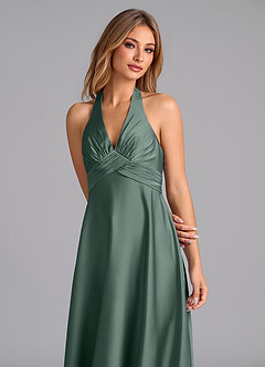 Azazie Tessie Vestidos de damas de honor Vestido de Musgo Marino de Satén Elástico de Corte en A con Plisado image6