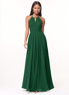 Azazie Cherish Vestidos de damas de honor Vestido de Verde Oscuro de Gasa de Corte en A con Plisado image4