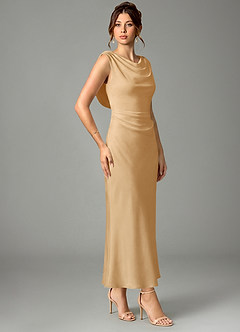 Azazie Kieryn Robes de demoiselle d'honneur Robe Sirène en Satin extensible Plissée Or image3