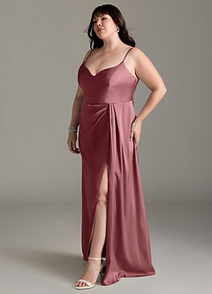 Azazie Brielle Robes de demoiselle d'honneur Robe Trapèze en Satin extensible Bretelles spaghetti Améthyste image10