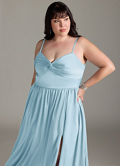 Azazie Zeya Bridesmaid Dresses Sky Blue A-Line Pleated Stretch Satin Dress image14