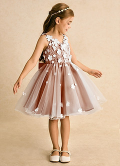 Azazie Junebug Flower Girl Dresses Ivory Burnt Orange Ball-Gown Lace Tulle Dress image4