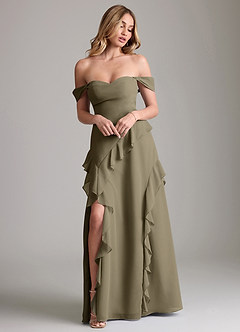 Azazie Sloane Vestidos de damas de honor Vestido de Verde Sauce de Gasa de Corte en A con Escote de Corazón image4