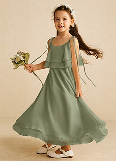 Azazie Temi Flower Girl Dresses Pistachio A-Line Spaghetti Strap Chiffon Dress image1