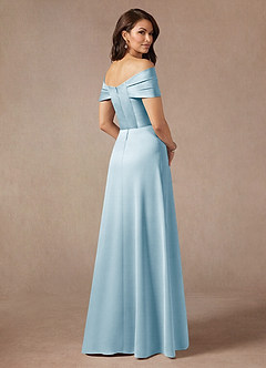 Azazie Amelia Mother of the Bride Dresses Sky Blue A-Line Off the Shoulder Stretch Satin Dress image2
