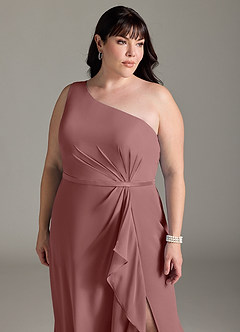 Azazie Liza Bridesmaid Dresses Desert Rose Mermaid One Shoulder Chiffon Dress image10