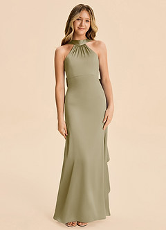 Azazie Ayah Junior Moss Green Mermaid High Neck Stretch Satin Dress image5