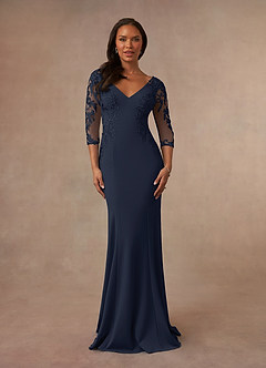 Azazie Fanny Mother of the Bride Dresses Dark Navy Mermaid Lace Dress image1