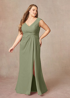 Azazie Sally Mother of the Bride Dresses Pistachio A-Line V-Neck Pleated Chiffon Dress image9