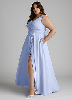 Azazie Karina Bridesmaid Dresses Ice A-Line Pleated Chiffon Dress image13