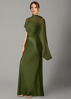 Azazie Jaleesa 신부 들러리 드레스 A라인 하이넥 스트레치 새틴 바닥 길이 드레스 image4