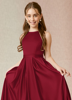 Azazie Arianthe Junior Burgundy A-Line with Pockets Matte Satin Dress image5