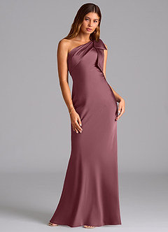 Azazie Yuanna Bridesmaid Dresses Desert Rose Mermaid One Shoulder Stretch Satin Dress image3