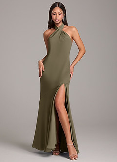 Azazie Lorena Bridesmaid Dresses Willow Green Mermaid Pleated Chiffon Dress image3