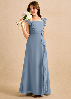 Azazie Soso Girls Formal Blomsterpigekjoler A-Line Plisseret Chiffon Gulv-længde Kjole image4