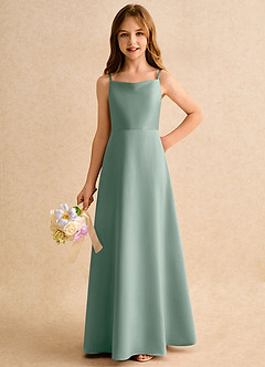 Azazie Joella Girls Formal Abiti da Ragazza di Fiori Abito A-Line in Raso Opaco Plissettato Salvia Argentata image6