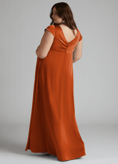 Azazie Allessia Maternity Bridesmaid Dresses A-Line Pleated Stretch Satin Floor-Length Dress image9