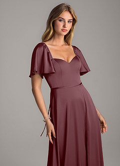 Azazie Chloe Vestidos de damas de honor Vestido de Sangrado de Satén Elástico de Corte en A con Escote de Corazón image6