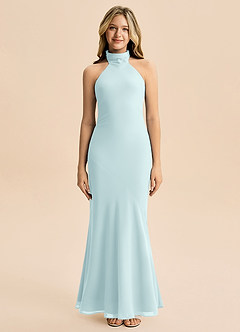 Azazie Velli Junior Meerjungfrau-Linie Hoher Kragen Chiffon Kleid Seegrün image3