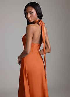 Azazie Tracie Bridesmaid Dresses Burnt Orange A-Line Side Slit Stretch Satin Dress image6