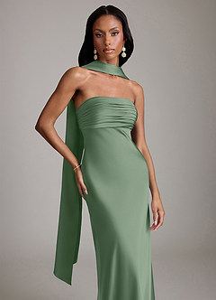 Azazie Saylor Brudtärnklänningar Klä av Sjöjungfru i Stretch Satin Axelbandslös Matcha image1