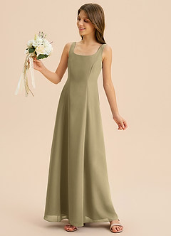 Azazie Lambie Junior Moss Green A-Line Pleated Chiffon Dress image7