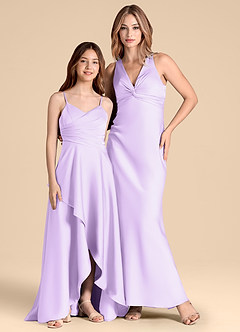 Azazie Prisha Junior Lilac A-Line Pleated Stretch Satin Dress image3