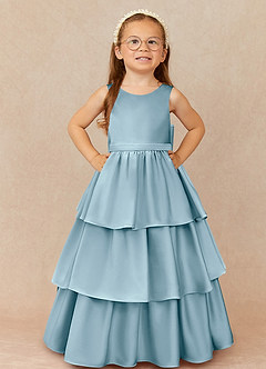 Azazie Margie Blumenmädchenkleider A-Linie Schleifen Stretch-Satin Kleid Stimmungsvolles Blau image2